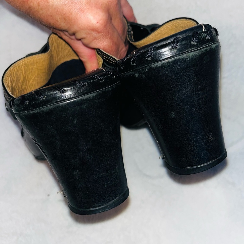 FRYE Charlotte Ring Mule Black Leather Clogs sz 8.5 - Picture 7 of 12